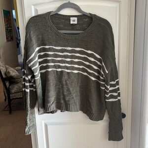 Cabi knit sweater green and white stripe small